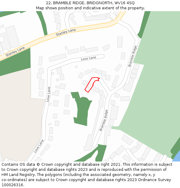 22, BRAMBLE RIDGE, BRIDGNORTH, WV16 4SQ: Location map and indicative extent of plot