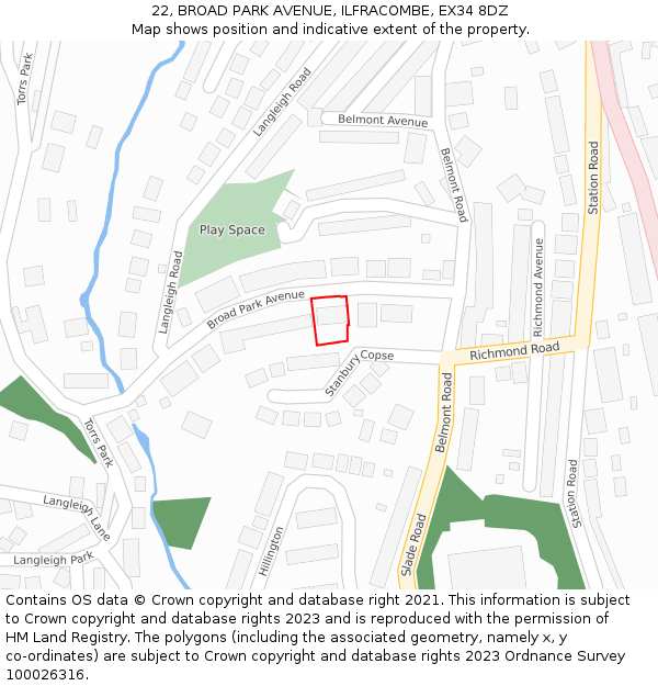 22, BROAD PARK AVENUE, ILFRACOMBE, EX34 8DZ: Location map and indicative extent of plot