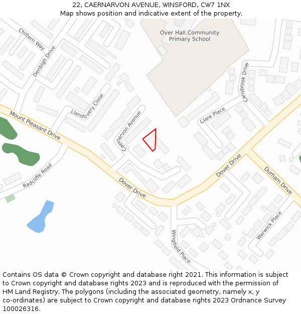 22, CAERNARVON AVENUE, WINSFORD, CW7 1NX: Location map and indicative extent of plot