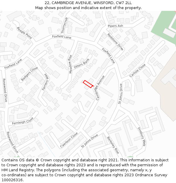 22, CAMBRIDGE AVENUE, WINSFORD, CW7 2LL: Location map and indicative extent of plot