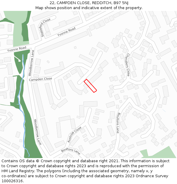 22, CAMPDEN CLOSE, REDDITCH, B97 5NJ: Location map and indicative extent of plot