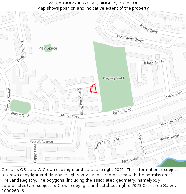 22, CARNOUSTIE GROVE, BINGLEY, BD16 1QF: Location map and indicative extent of plot