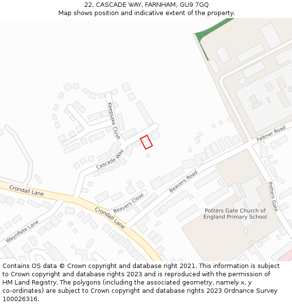 22, CASCADE WAY, FARNHAM, GU9 7GQ: Location map and indicative extent of plot