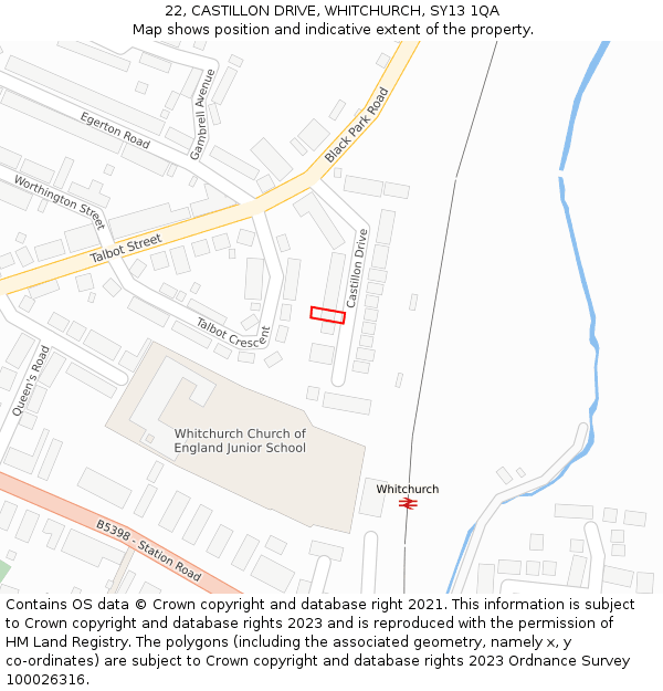 22, CASTILLON DRIVE, WHITCHURCH, SY13 1QA: Location map and indicative extent of plot