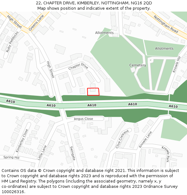 22, CHAPTER DRIVE, KIMBERLEY, NOTTINGHAM, NG16 2QD: Location map and indicative extent of plot