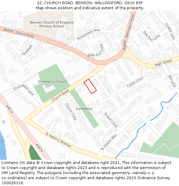 22, CHURCH ROAD, BENSON, WALLINGFORD, OX10 6SF: Location map and indicative extent of plot