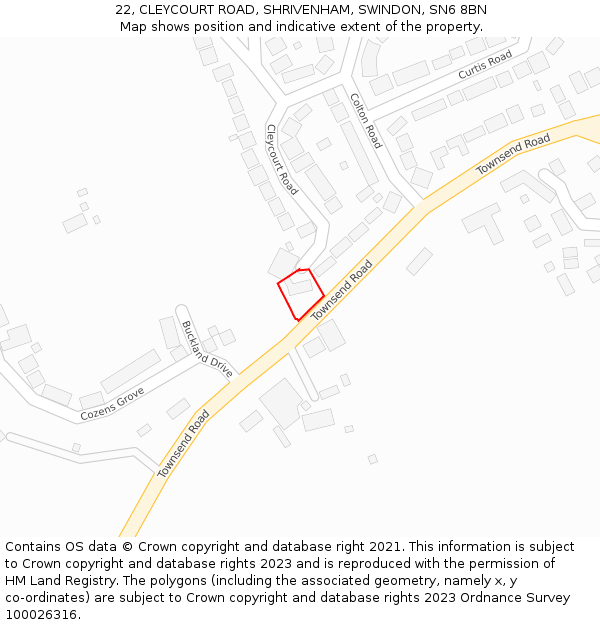 22, CLEYCOURT ROAD, SHRIVENHAM, SWINDON, SN6 8BN: Location map and indicative extent of plot