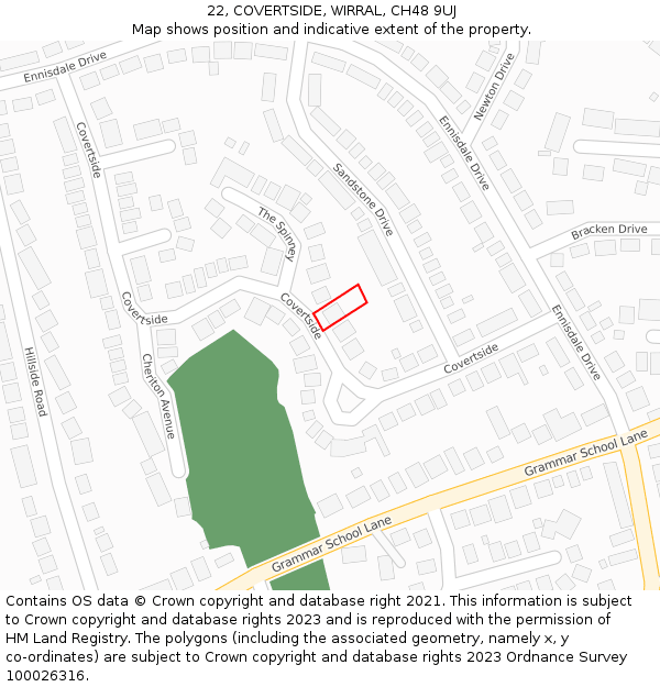 22, COVERTSIDE, WIRRAL, CH48 9UJ: Location map and indicative extent of plot