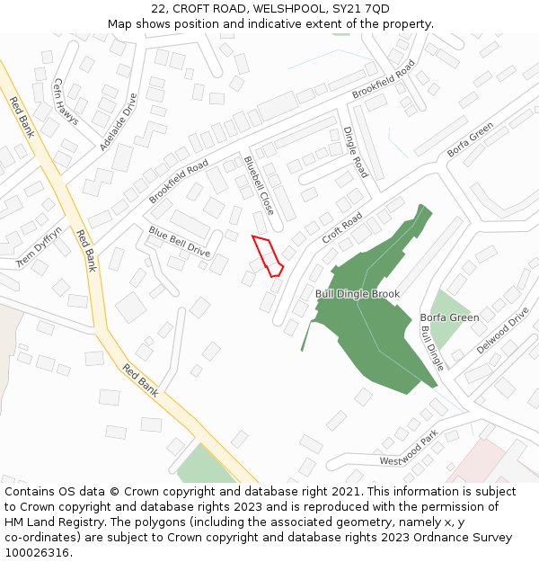 22, CROFT ROAD, WELSHPOOL, SY21 7QD: Location map and indicative extent of plot