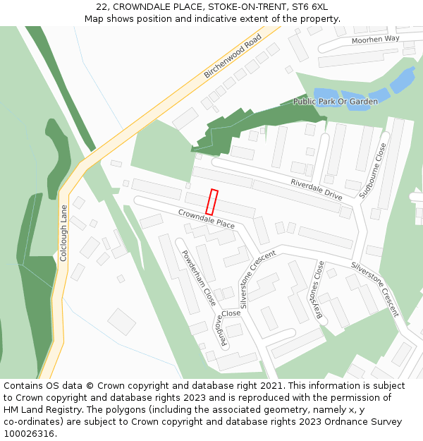 22, CROWNDALE PLACE, STOKE-ON-TRENT, ST6 6XL: Location map and indicative extent of plot