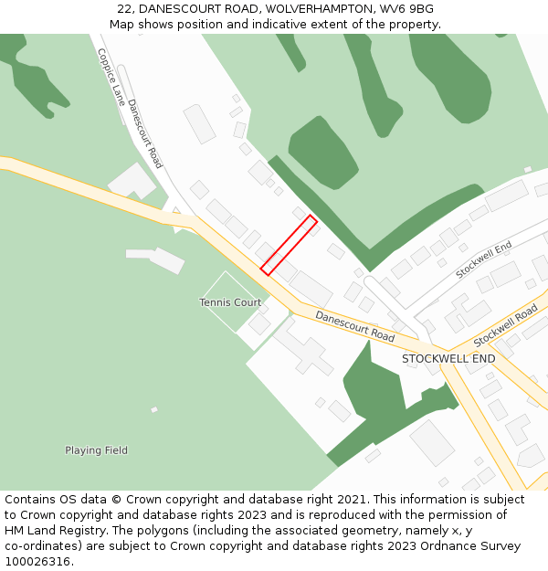 22, DANESCOURT ROAD, WOLVERHAMPTON, WV6 9BG: Location map and indicative extent of plot