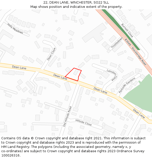 22, DEAN LANE, WINCHESTER, SO22 5LL: Location map and indicative extent of plot