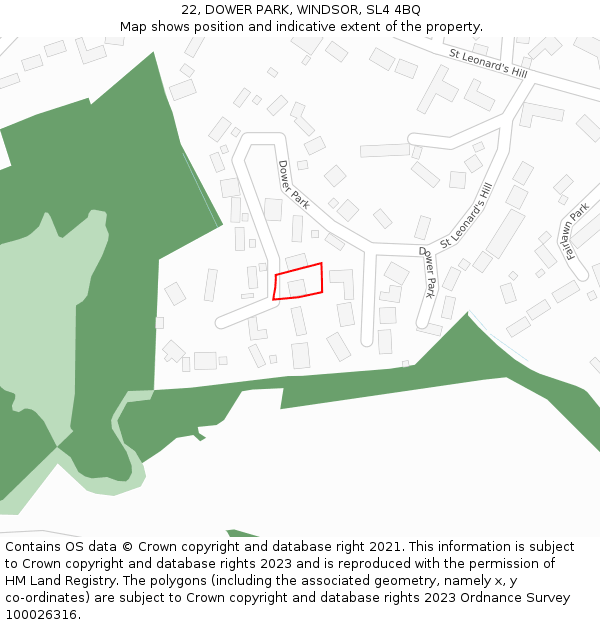 22, DOWER PARK, WINDSOR, SL4 4BQ: Location map and indicative extent of plot