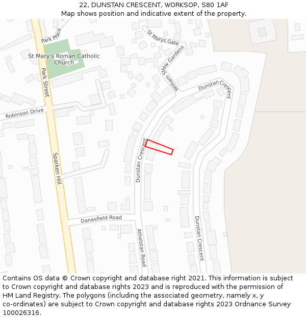 22, DUNSTAN CRESCENT, WORKSOP, S80 1AF: Location map and indicative extent of plot