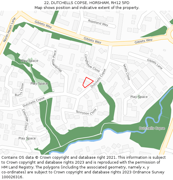 22, DUTCHELLS COPSE, HORSHAM, RH12 5PD: Location map and indicative extent of plot