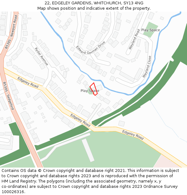 22, EDGELEY GARDENS, WHITCHURCH, SY13 4NG: Location map and indicative extent of plot