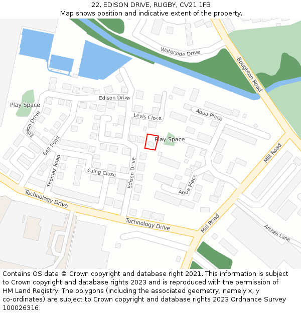 22, EDISON DRIVE, RUGBY, CV21 1FB: Location map and indicative extent of plot