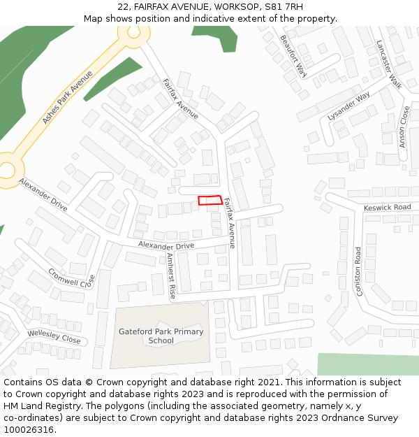 22, FAIRFAX AVENUE, WORKSOP, S81 7RH: Location map and indicative extent of plot