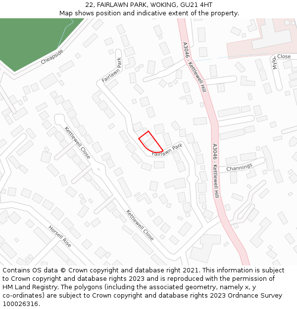 22, FAIRLAWN PARK, WOKING, GU21 4HT: Location map and indicative extent of plot