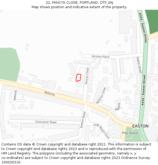 22, FANCYS CLOSE, PORTLAND, DT5 2AJ: Location map and indicative extent of plot