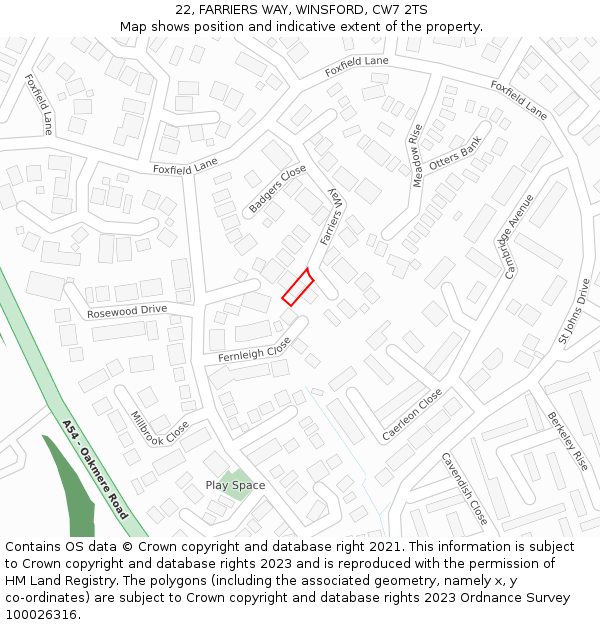 22, FARRIERS WAY, WINSFORD, CW7 2TS: Location map and indicative extent of plot