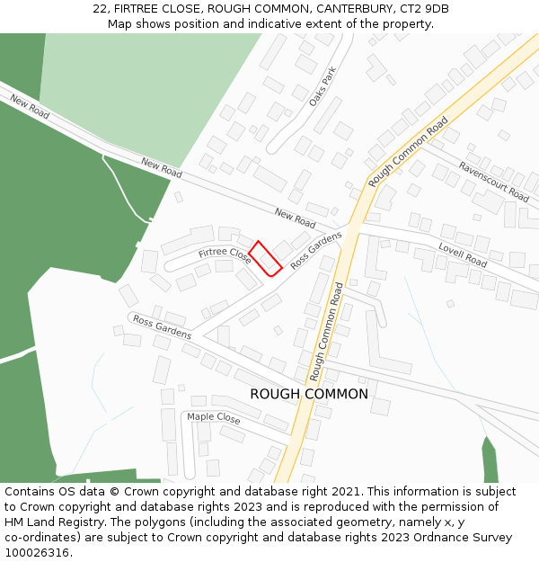 22, FIRTREE CLOSE, ROUGH COMMON, CANTERBURY, CT2 9DB: Location map and indicative extent of plot