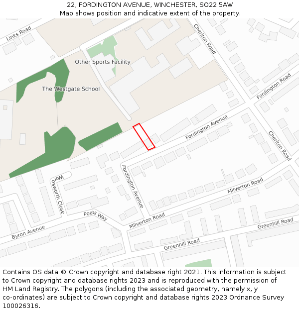 22, FORDINGTON AVENUE, WINCHESTER, SO22 5AW: Location map and indicative extent of plot