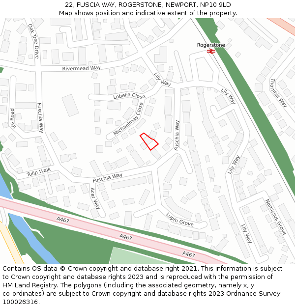 22, FUSCIA WAY, ROGERSTONE, NEWPORT, NP10 9LD: Location map and indicative extent of plot