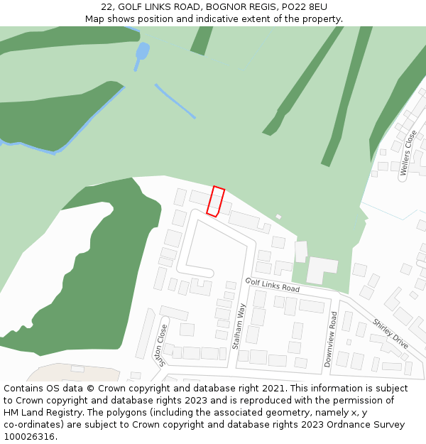 22, GOLF LINKS ROAD, BOGNOR REGIS, PO22 8EU: Location map and indicative extent of plot