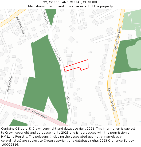 22, GORSE LANE, WIRRAL, CH48 8BH: Location map and indicative extent of plot