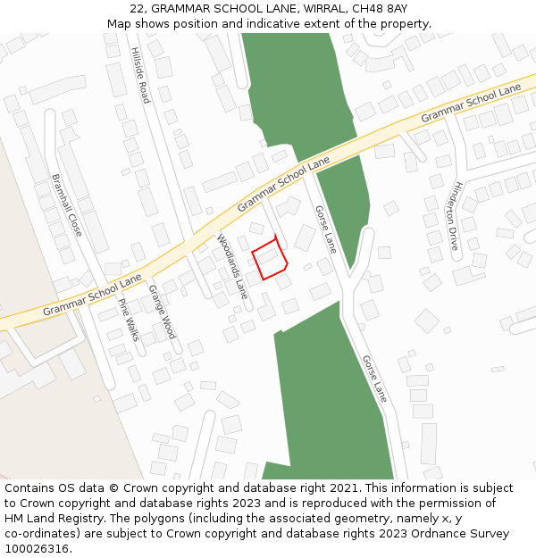 22, GRAMMAR SCHOOL LANE, WIRRAL, CH48 8AY: Location map and indicative extent of plot