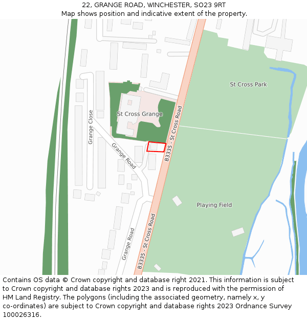 22, GRANGE ROAD, WINCHESTER, SO23 9RT: Location map and indicative extent of plot