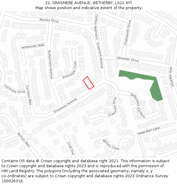 22, GRASMERE AVENUE, WETHERBY, LS22 6YT: Location map and indicative extent of plot