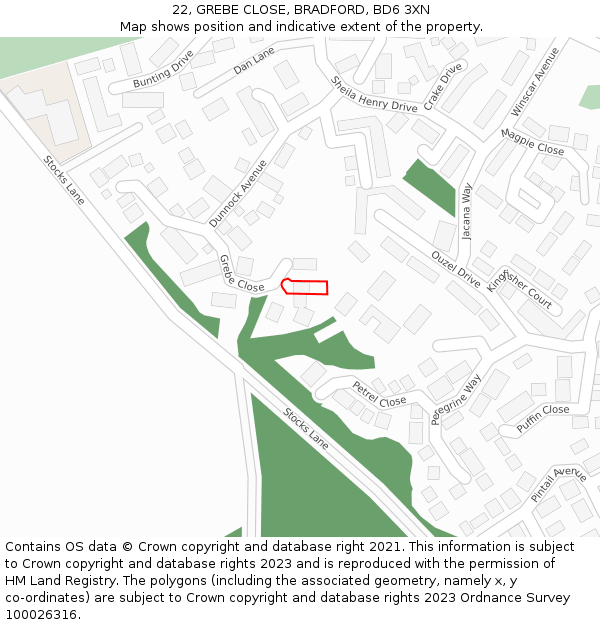 22, GREBE CLOSE, BRADFORD, BD6 3XN: Location map and indicative extent of plot