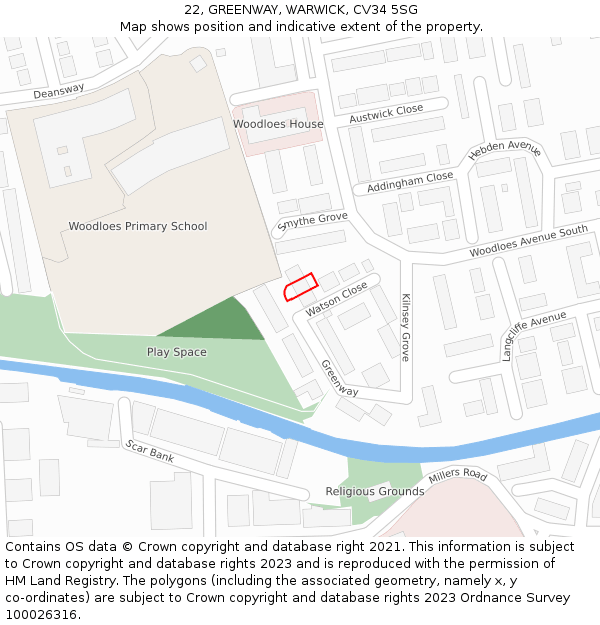 22, GREENWAY, WARWICK, CV34 5SG: Location map and indicative extent of plot