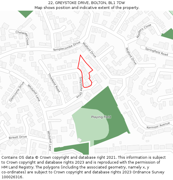 22, GREYSTOKE DRIVE, BOLTON, BL1 7DW: Location map and indicative extent of plot