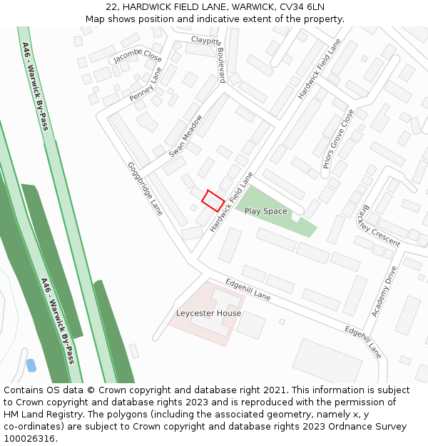 22, HARDWICK FIELD LANE, WARWICK, CV34 6LN: Location map and indicative extent of plot