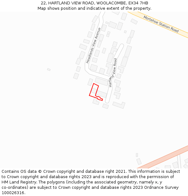 22, HARTLAND VIEW ROAD, WOOLACOMBE, EX34 7HB: Location map and indicative extent of plot