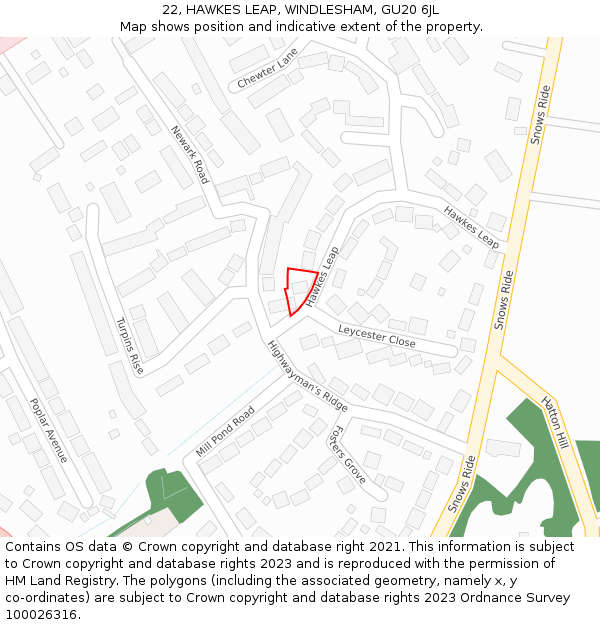 22, HAWKES LEAP, WINDLESHAM, GU20 6JL: Location map and indicative extent of plot