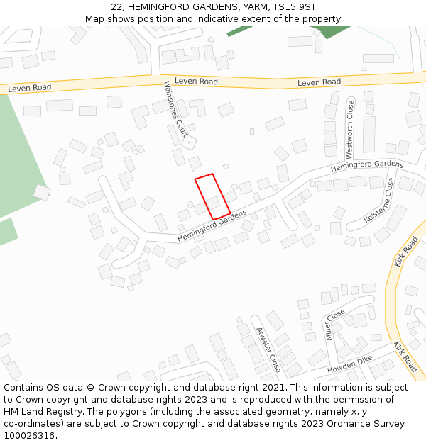 22, HEMINGFORD GARDENS, YARM, TS15 9ST: Location map and indicative extent of plot