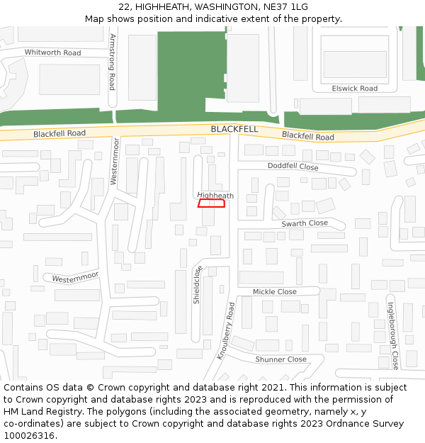22, HIGHHEATH, WASHINGTON, NE37 1LG: Location map and indicative extent of plot