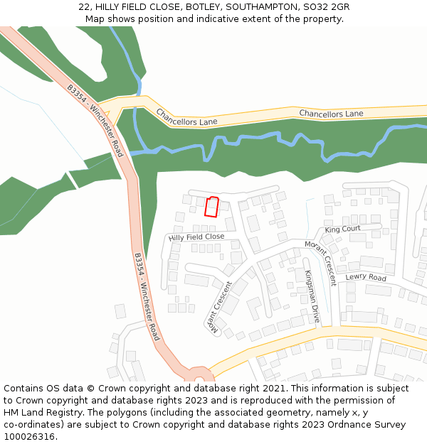 22, HILLY FIELD CLOSE, BOTLEY, SOUTHAMPTON, SO32 2GR: Location map and indicative extent of plot