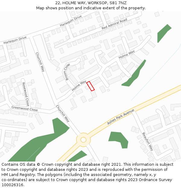 22, HOLME WAY, WORKSOP, S81 7NZ: Location map and indicative extent of plot