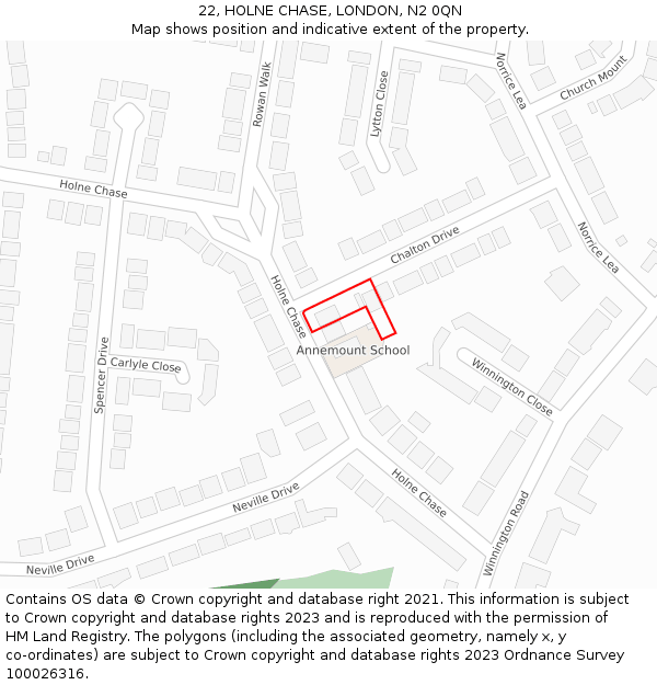 22, HOLNE CHASE, LONDON, N2 0QN: Location map and indicative extent of plot