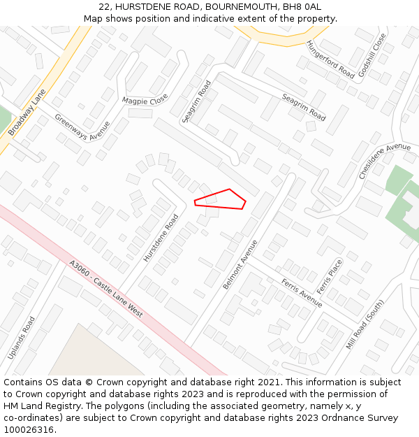 22, HURSTDENE ROAD, BOURNEMOUTH, BH8 0AL: Location map and indicative extent of plot