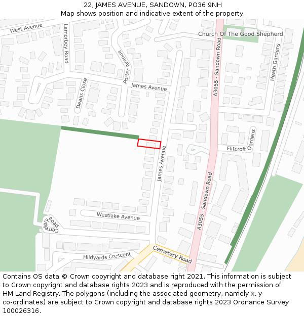 22, JAMES AVENUE, SANDOWN, PO36 9NH: Location map and indicative extent of plot