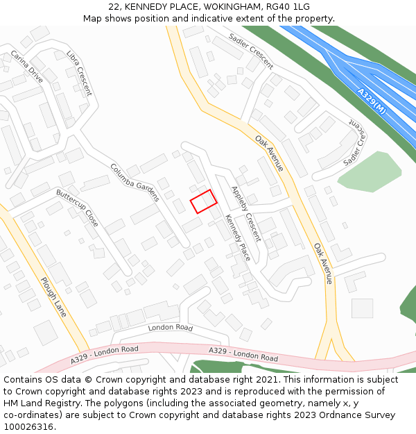 22, KENNEDY PLACE, WOKINGHAM, RG40 1LG: Location map and indicative extent of plot