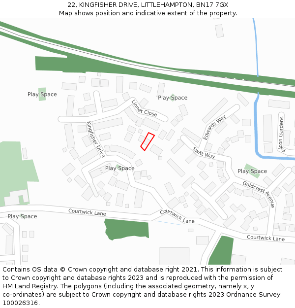 22, KINGFISHER DRIVE, LITTLEHAMPTON, BN17 7GX: Location map and indicative extent of plot