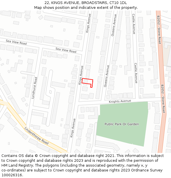 22, KINGS AVENUE, BROADSTAIRS, CT10 1DL: Location map and indicative extent of plot