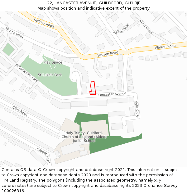 22, LANCASTER AVENUE, GUILDFORD, GU1 3JR: Location map and indicative extent of plot